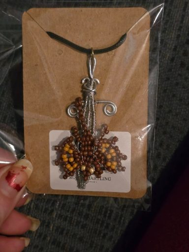 Beaded Dragon on Wire Wrapped Sword Necklace